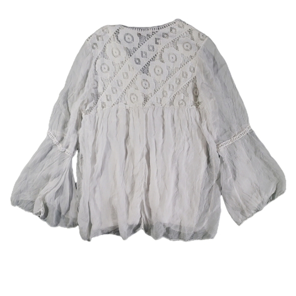 Bellambia 100% Italian Silk Bell Sleeve Lace Floral Top Size S - Picture 6 of 6